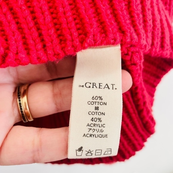 The GREAT. raspberry red Bobble cardigan crewneck sweater M Rare - Picture 8 of 9